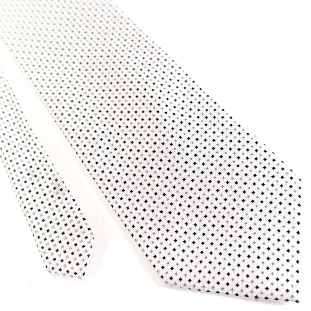 Pronto Uomo White‎ Geometric Check Woven Silk Tie